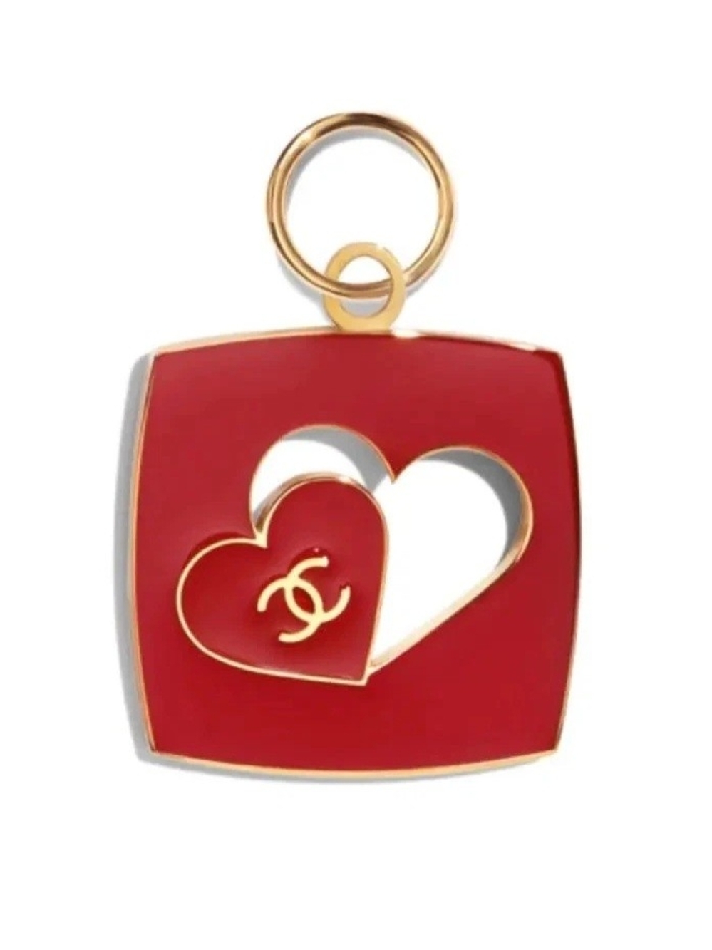 Red Enamel Heart Cutout Key Charm with Gold Accents